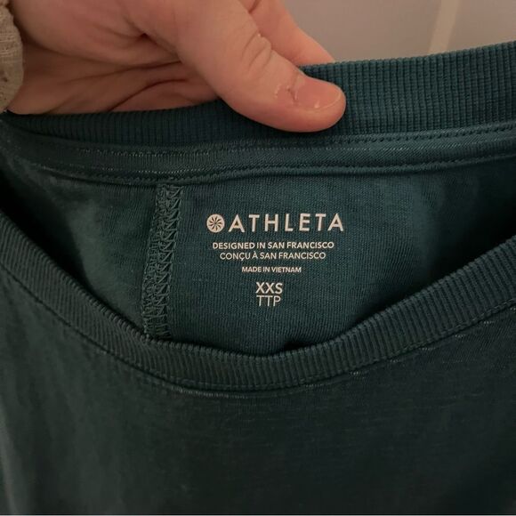 Athleta Teal Layered Hem Tee Top Short Sleeve Casual Relaxed‎ XXS - Picture 3 of 4